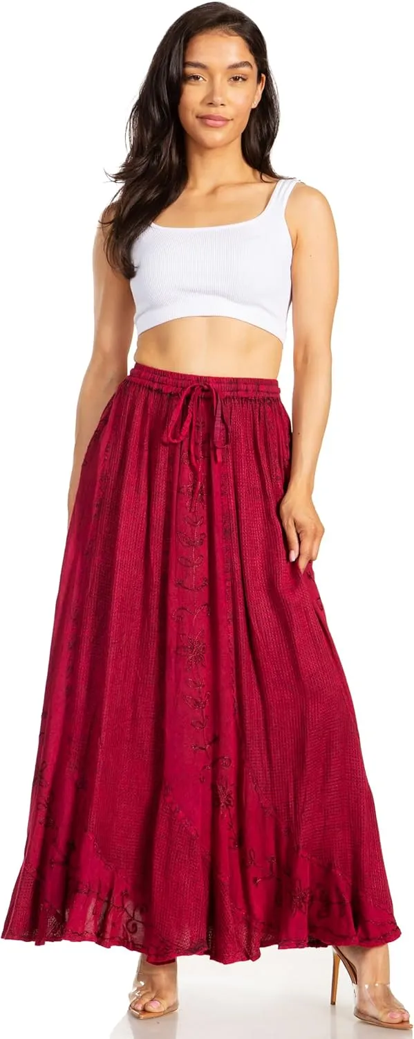 Sakkas Ahaana Women Renaissance Boho Rayon Maxi Embroidered Paneled Summer Skirt