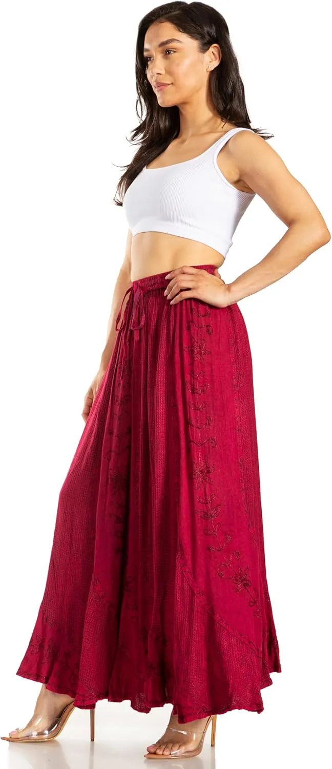 Sakkas Ahaana Women Renaissance Boho Rayon Maxi Embroidered Paneled Summer Skirt