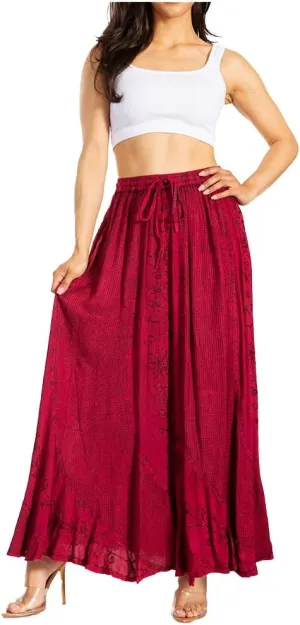 Sakkas Ahaana Women Renaissance Boho Rayon Maxi Embroidered Paneled Summer Skirt