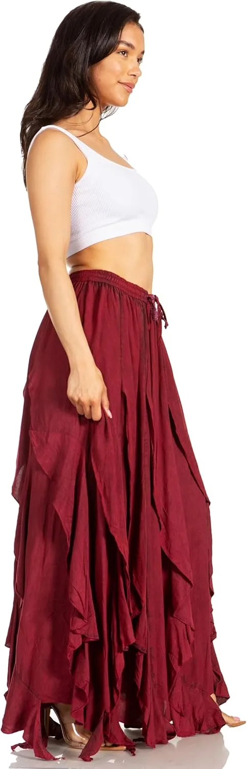 Sakkas Nova Womens Bohemian Stonewashed Rayon Asymmetrical Hem Maxi Swing Skirt