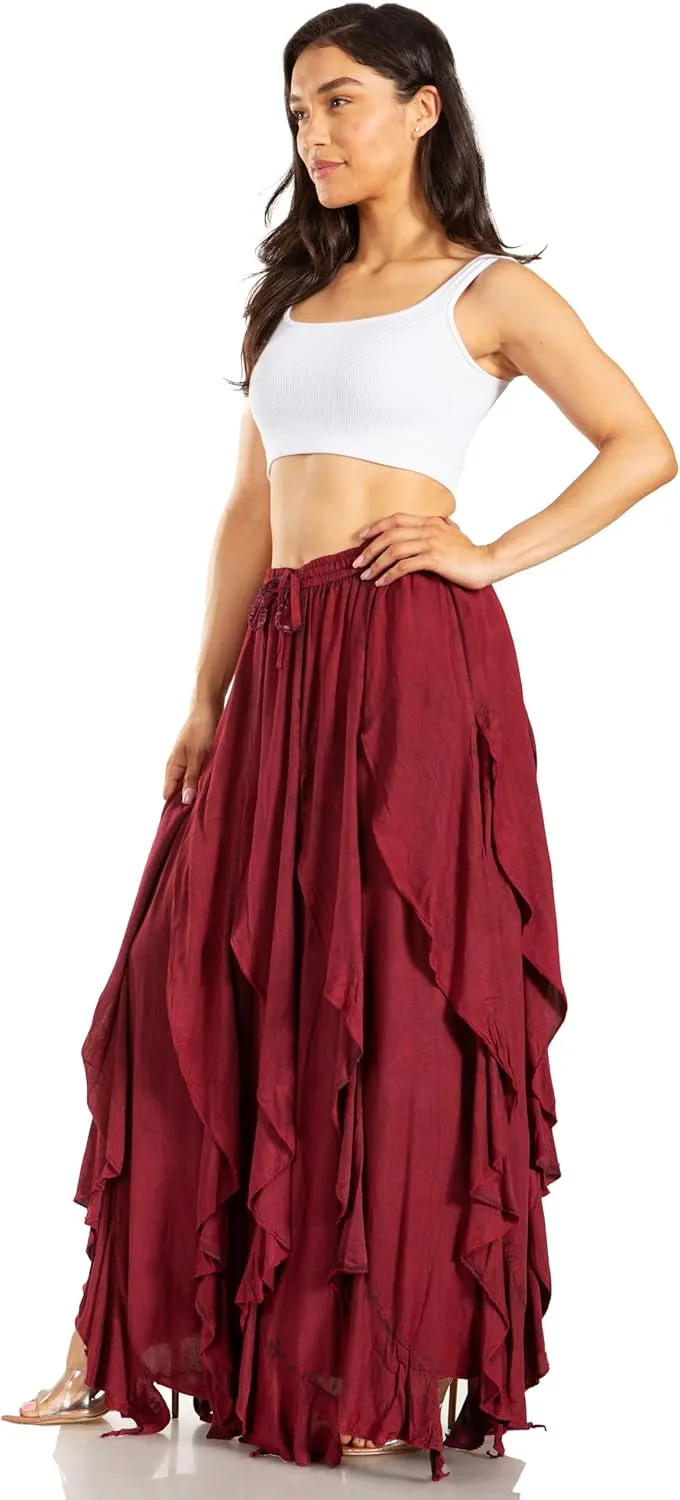 Sakkas Nova Womens Bohemian Stonewashed Rayon Asymmetrical Hem Maxi Swing Skirt