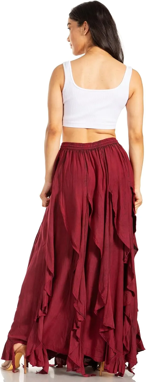 Sakkas Nova Womens Bohemian Stonewashed Rayon Asymmetrical Hem Maxi Swing Skirt