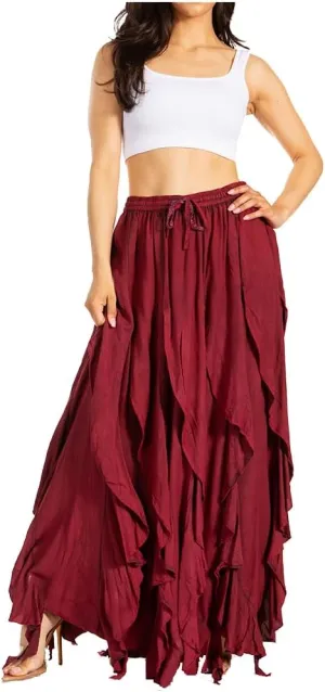 Sakkas Nova Womens Bohemian Stonewashed Rayon Asymmetrical Hem Maxi Swing Skirt