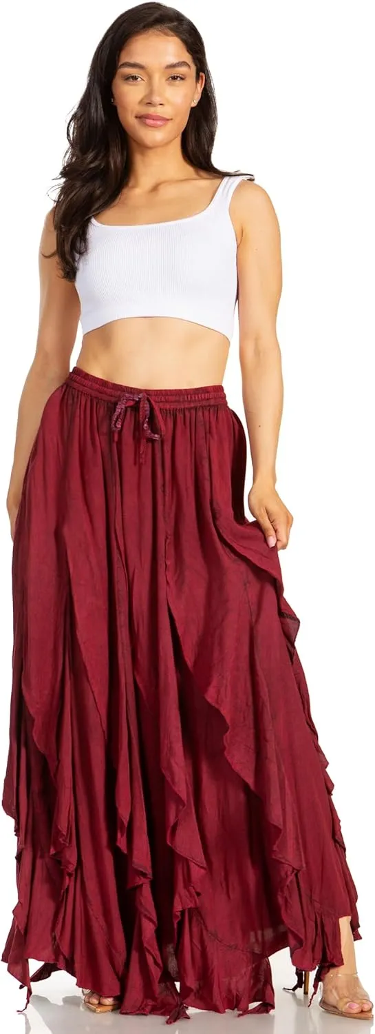 Sakkas Nova Womens Bohemian Stonewashed Rayon Asymmetrical Hem Maxi Swing Skirt