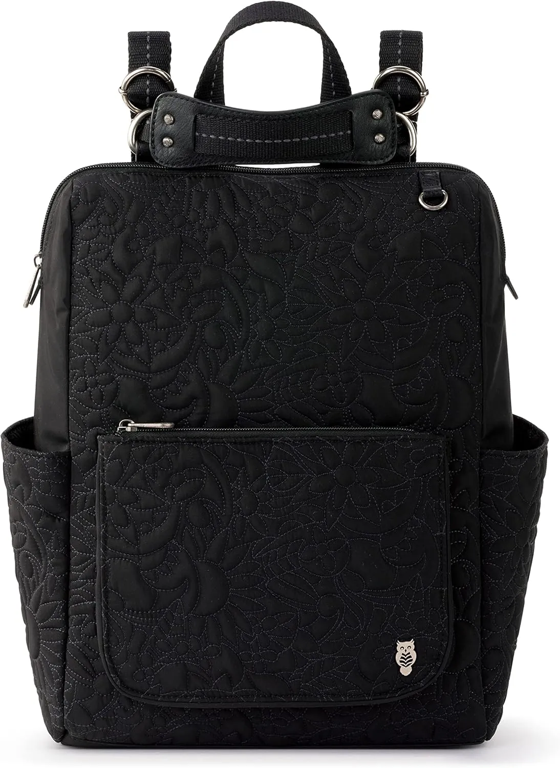 Sakroots womens Eco-twill Convertible Loyola Backpack in Eco Twill Adjustable Crossbody Strap Multifunctional Bag with Laptop Compartmen, Quilted Black Spirit Desert, One Size US
