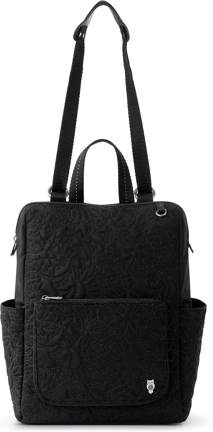 Sakroots womens Eco-twill Convertible Loyola Backpack in Eco Twill Adjustable Crossbody Strap Multifunctional Bag with Laptop Compartmen, Quilted Black Spirit Desert, One Size US