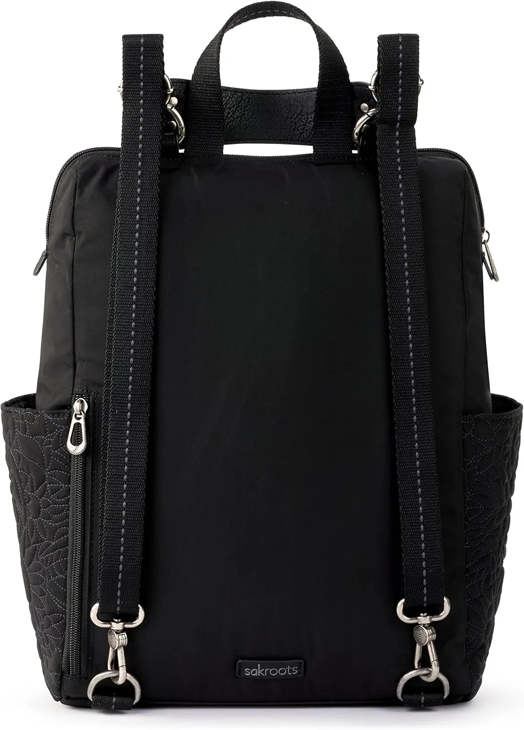 Sakroots womens Eco-twill Convertible Loyola Backpack in Eco Twill Adjustable Crossbody Strap Multifunctional Bag with Laptop Compartmen, Quilted Black Spirit Desert, One Size US