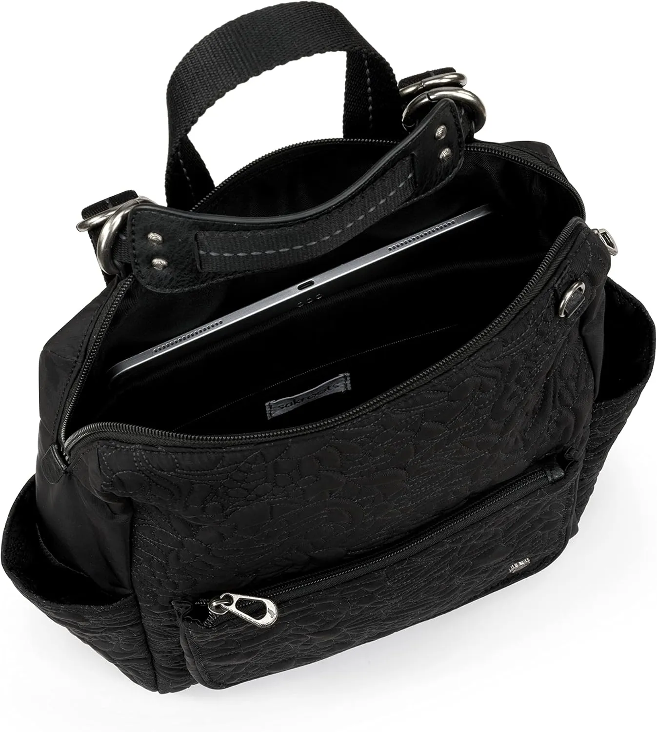 Sakroots womens Eco-twill Convertible Loyola Backpack in Eco Twill Adjustable Crossbody Strap Multifunctional Bag with Laptop Compartmen, Quilted Black Spirit Desert, One Size US