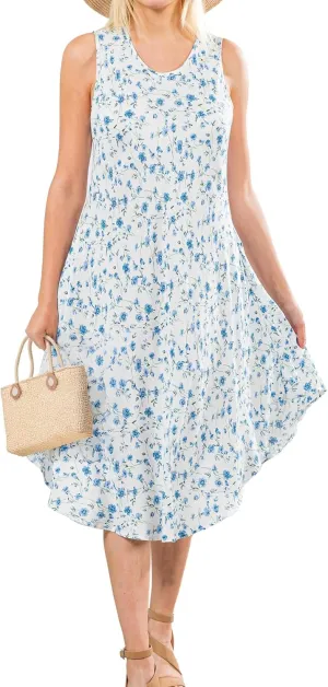 Sleeveless Midi Sundress, Vacation Outfit Floral Midi Dress for Women Floral Print Sundress Beach Cover Ups with Pocket