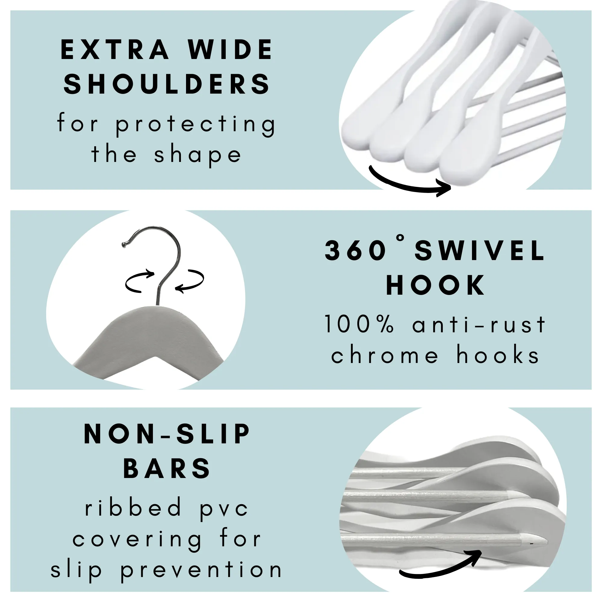 Solid Wood Extra-Wide Shoulder Coat Hangers - Set of 6 (White)