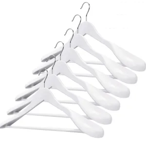 Solid Wood Extra-Wide Shoulder Coat Hangers - Set of 6 (White)