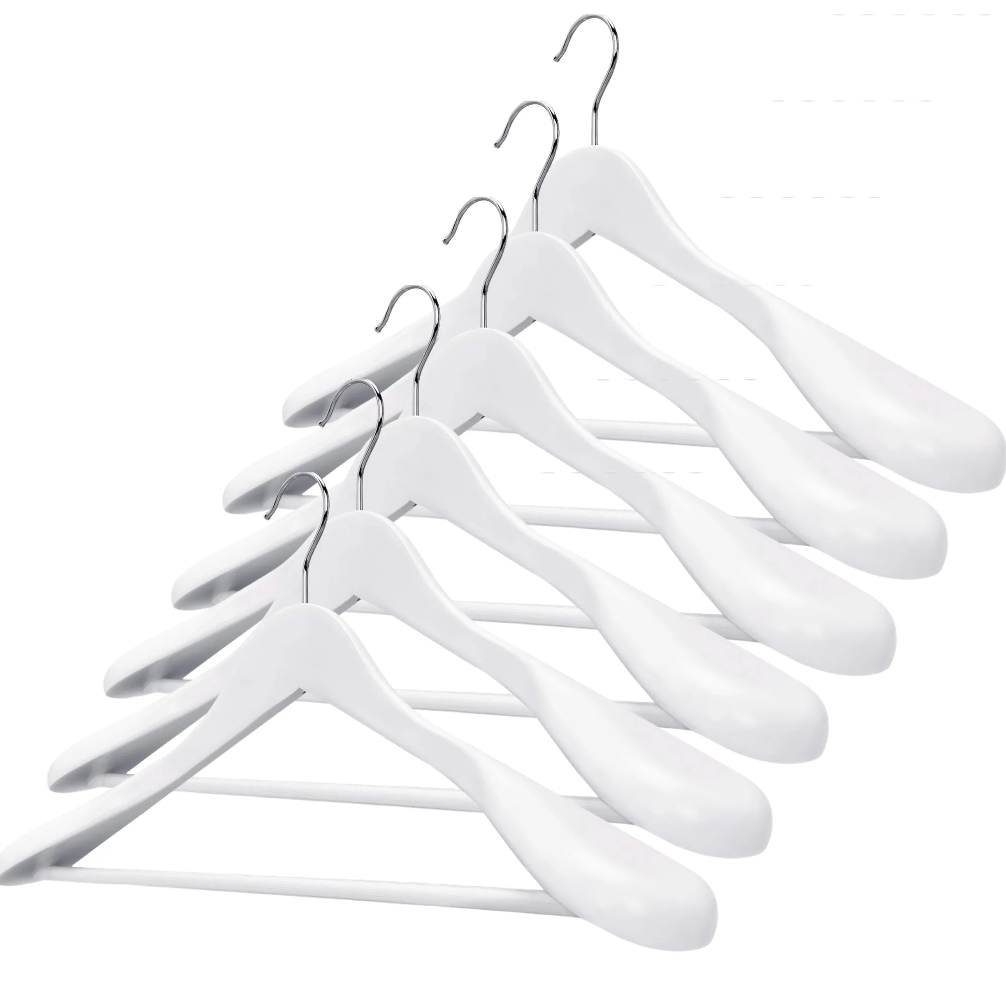 Solid Wood Extra-Wide Shoulder Coat Hangers - Set of 6 (White)