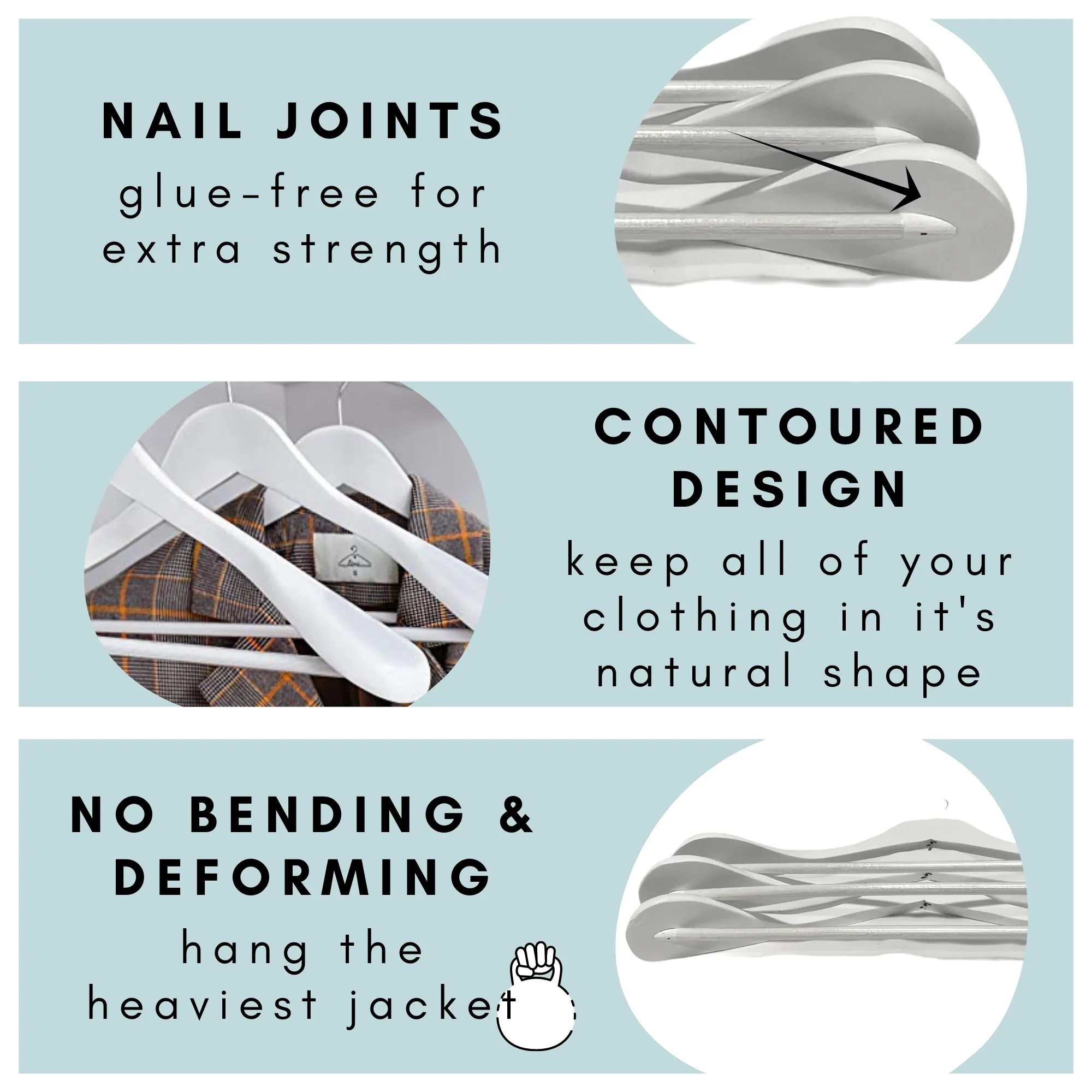 Solid Wood Extra-Wide Shoulder Coat Hangers - Set of 6 (White)