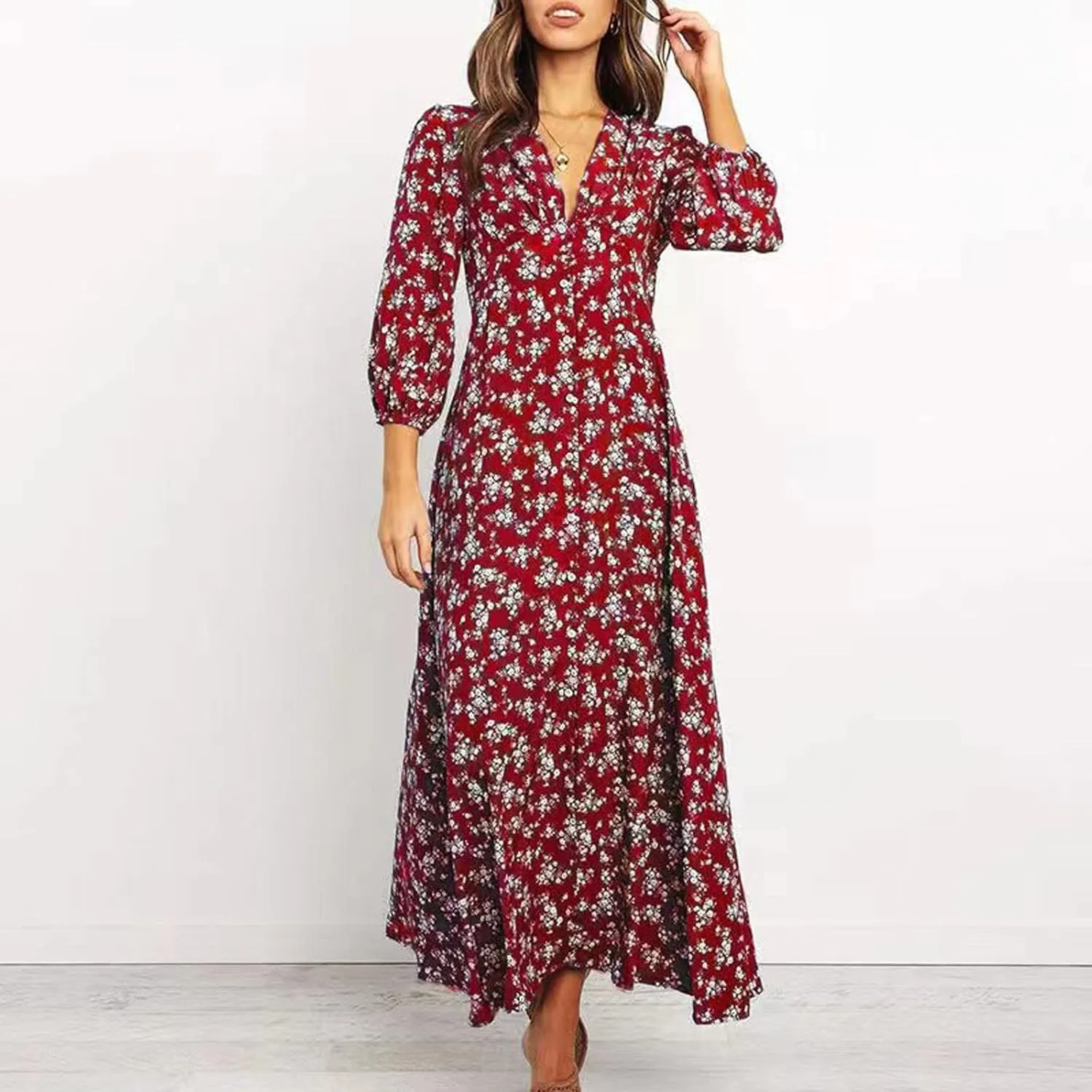 Spring Dresses for Women 2024 Boho Dress Casual Solid Color Mid-Sleeve Big Swing High Waist Dress Summer Wedding Dresses