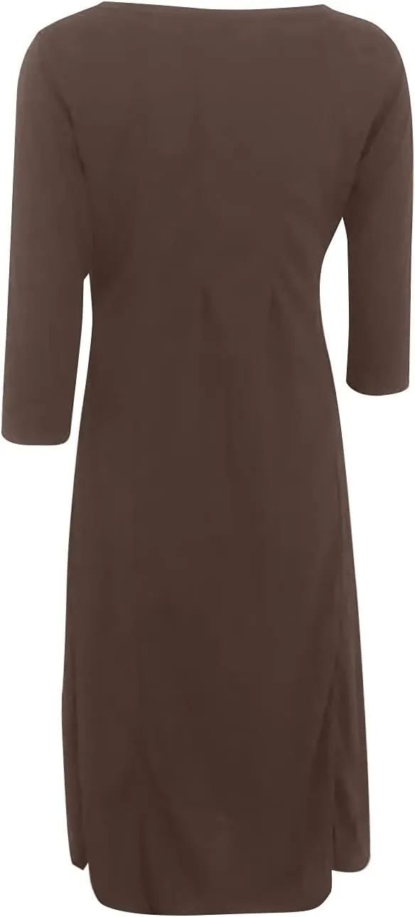 Spring Dresses for Women 2024 Boho Dress Casual Solid Color Mid-Sleeve Big Swing High Waist Dress Summer Wedding Dresses