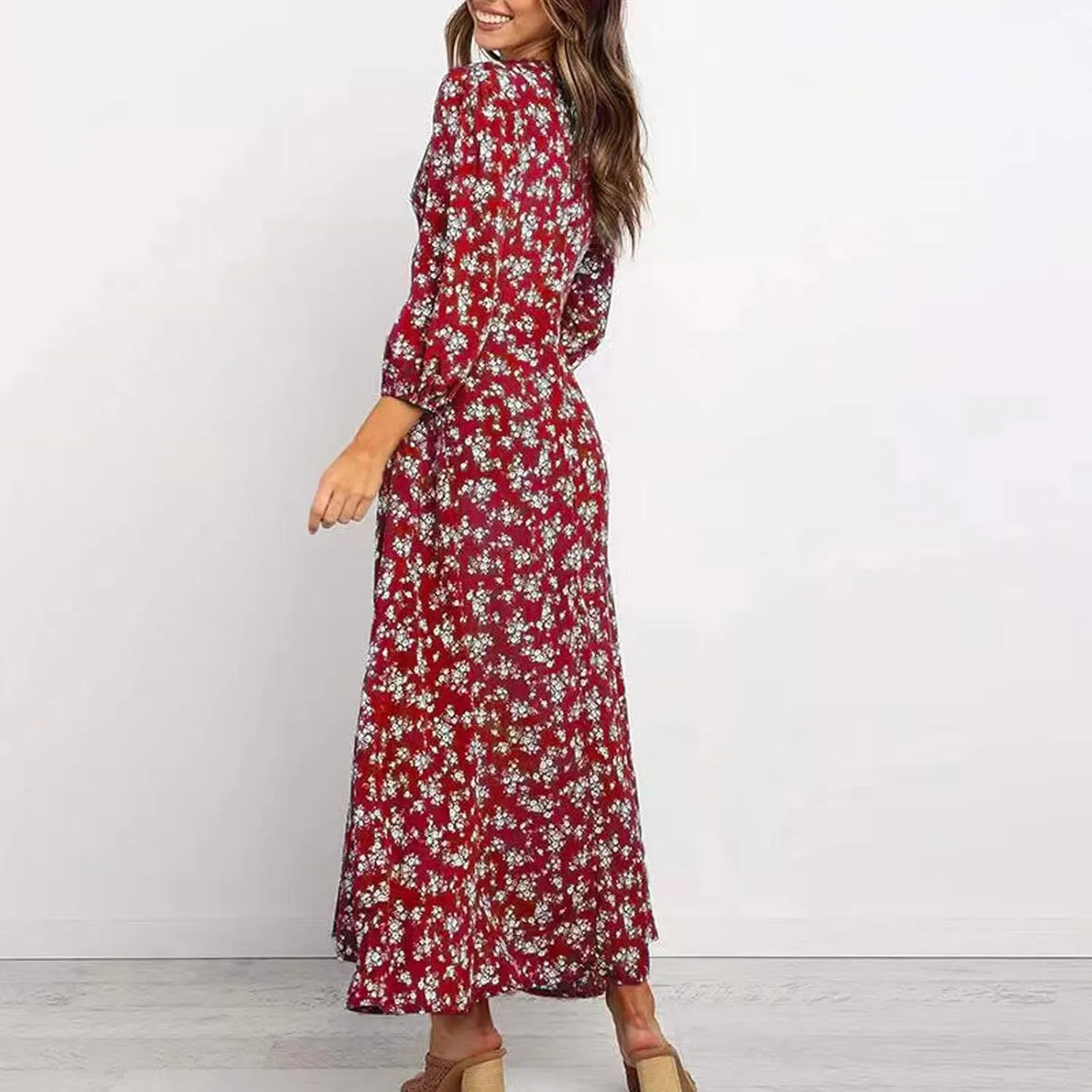 Spring Dresses for Women 2024 Boho Dress Casual Solid Color Mid-Sleeve Big Swing High Waist Dress Summer Wedding Dresses