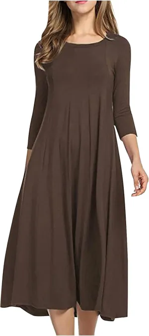 Spring Dresses for Women 2024 Boho Dress Casual Solid Color Mid-Sleeve Big Swing High Waist Dress Summer Wedding Dresses