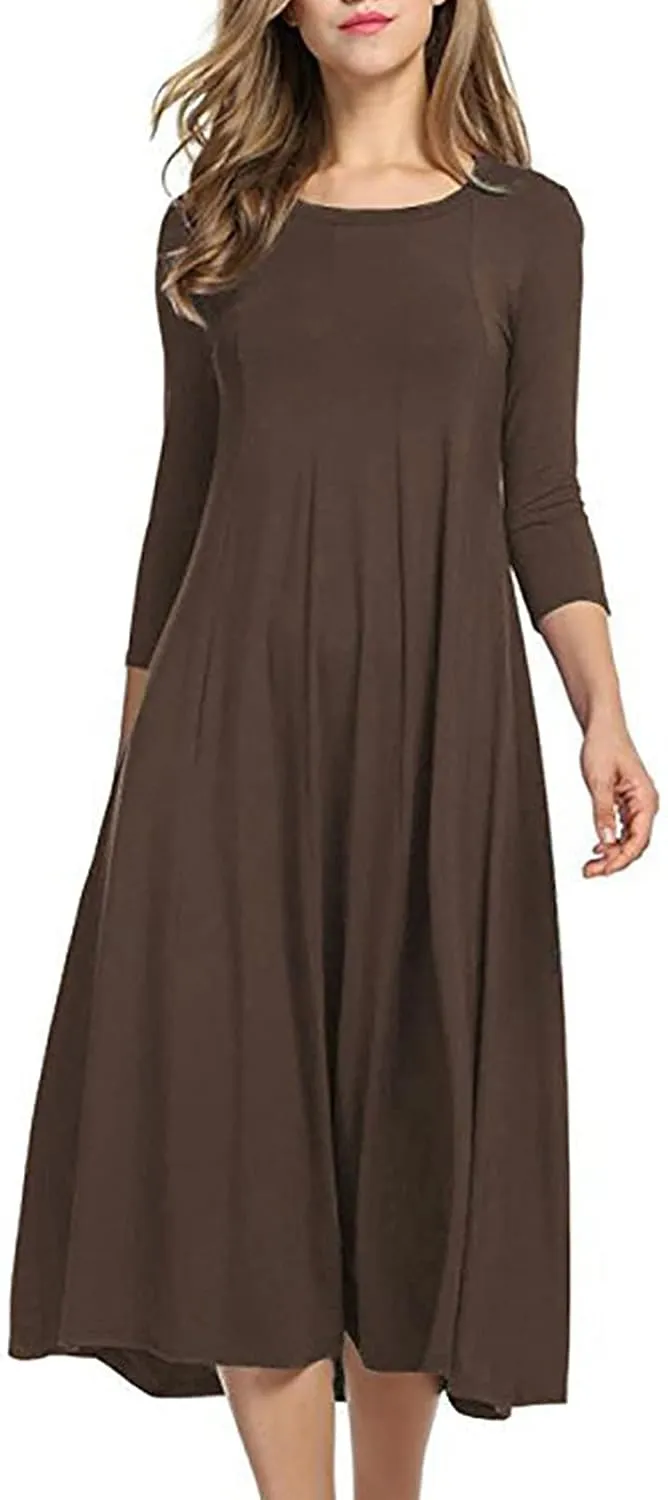 Spring Dresses for Women 2024 Boho Dress Casual Solid Color Mid-Sleeve Big Swing High Waist Dress Summer Wedding Dresses
