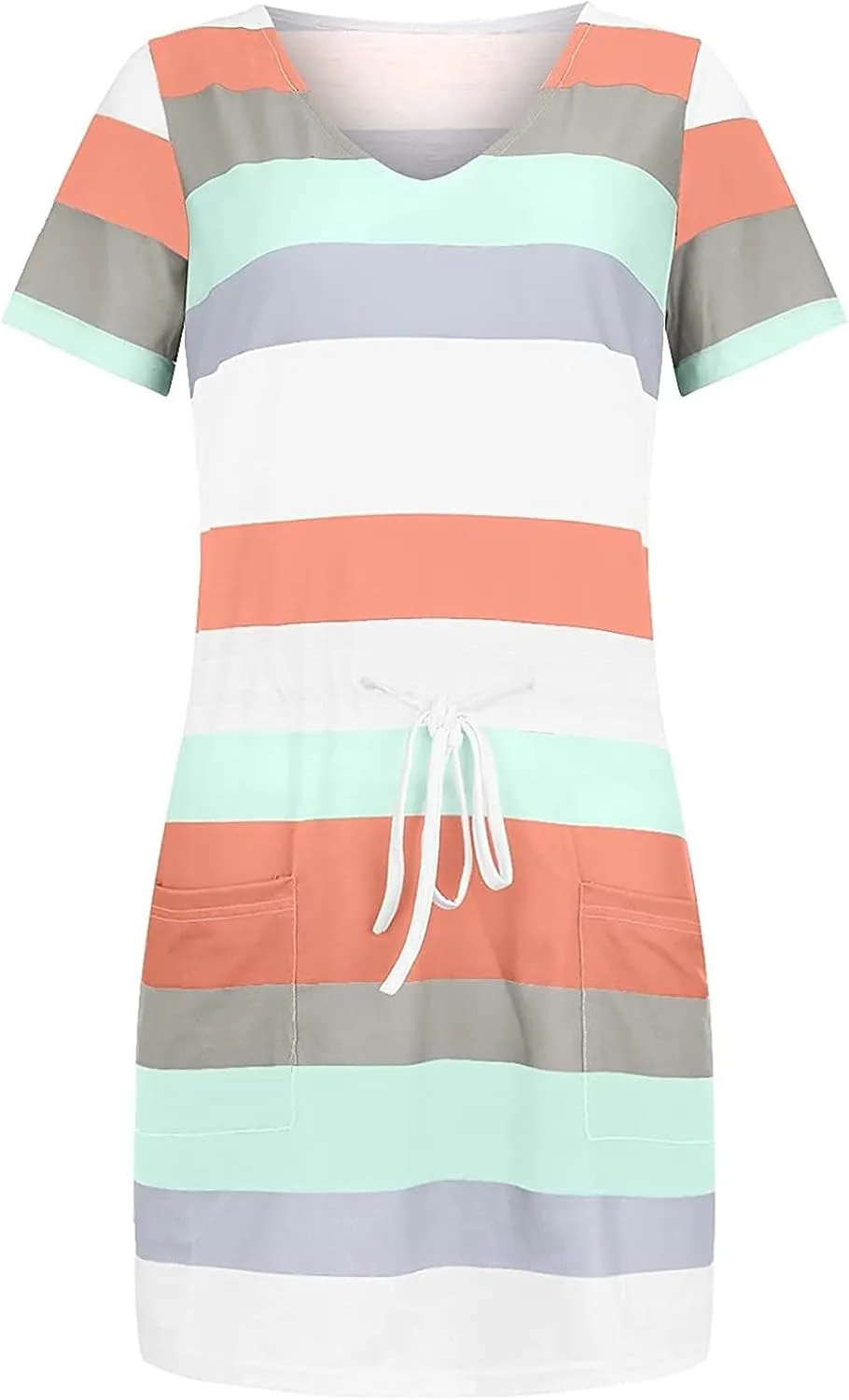 Striped T Shirt Dresses for Women 2025 Short Sleeve Tie Waist Mini Dress Casual Summer Beach Sun Dresses with Pockets