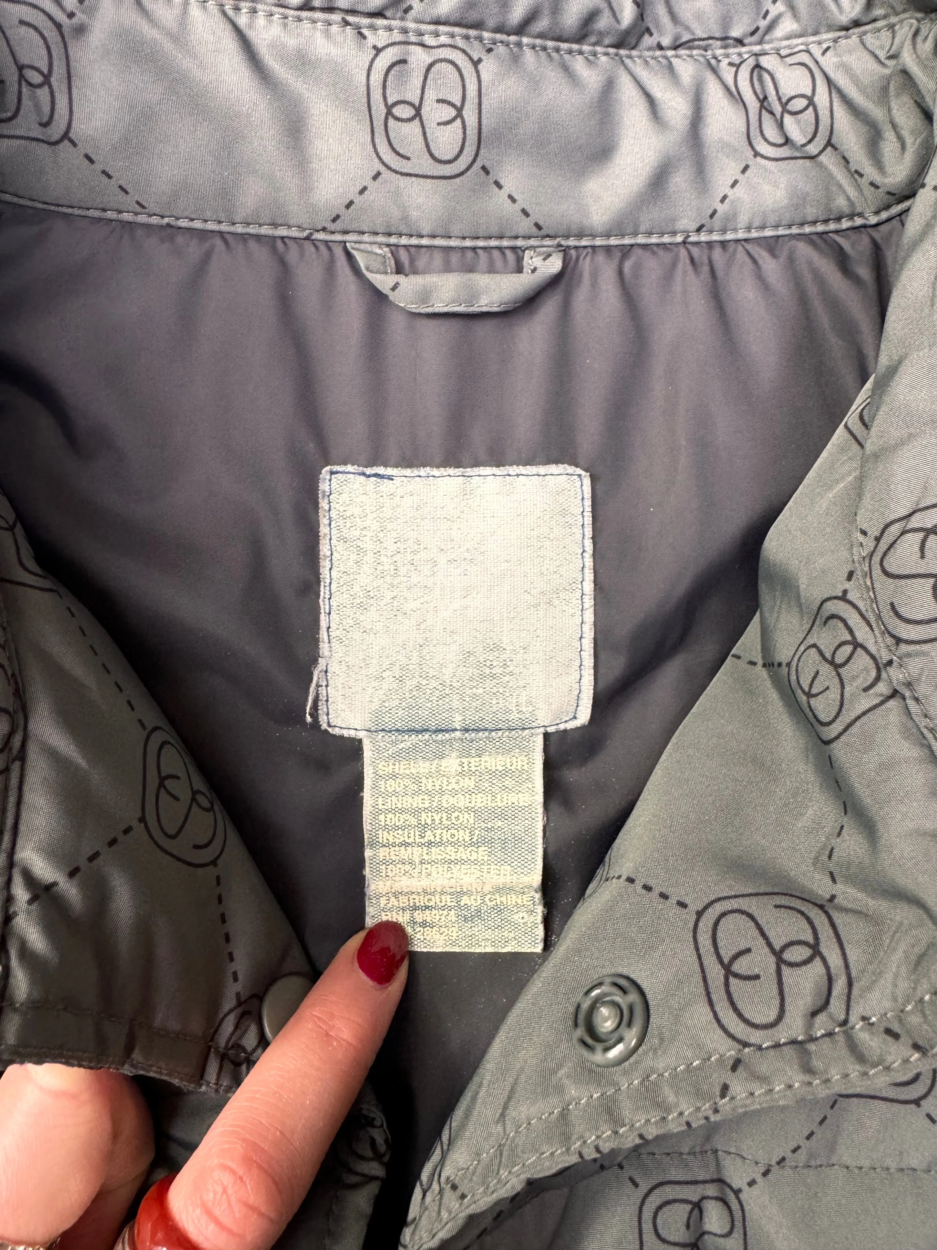Stussy Khaki Monogram Logo Padded Button Down Jacket