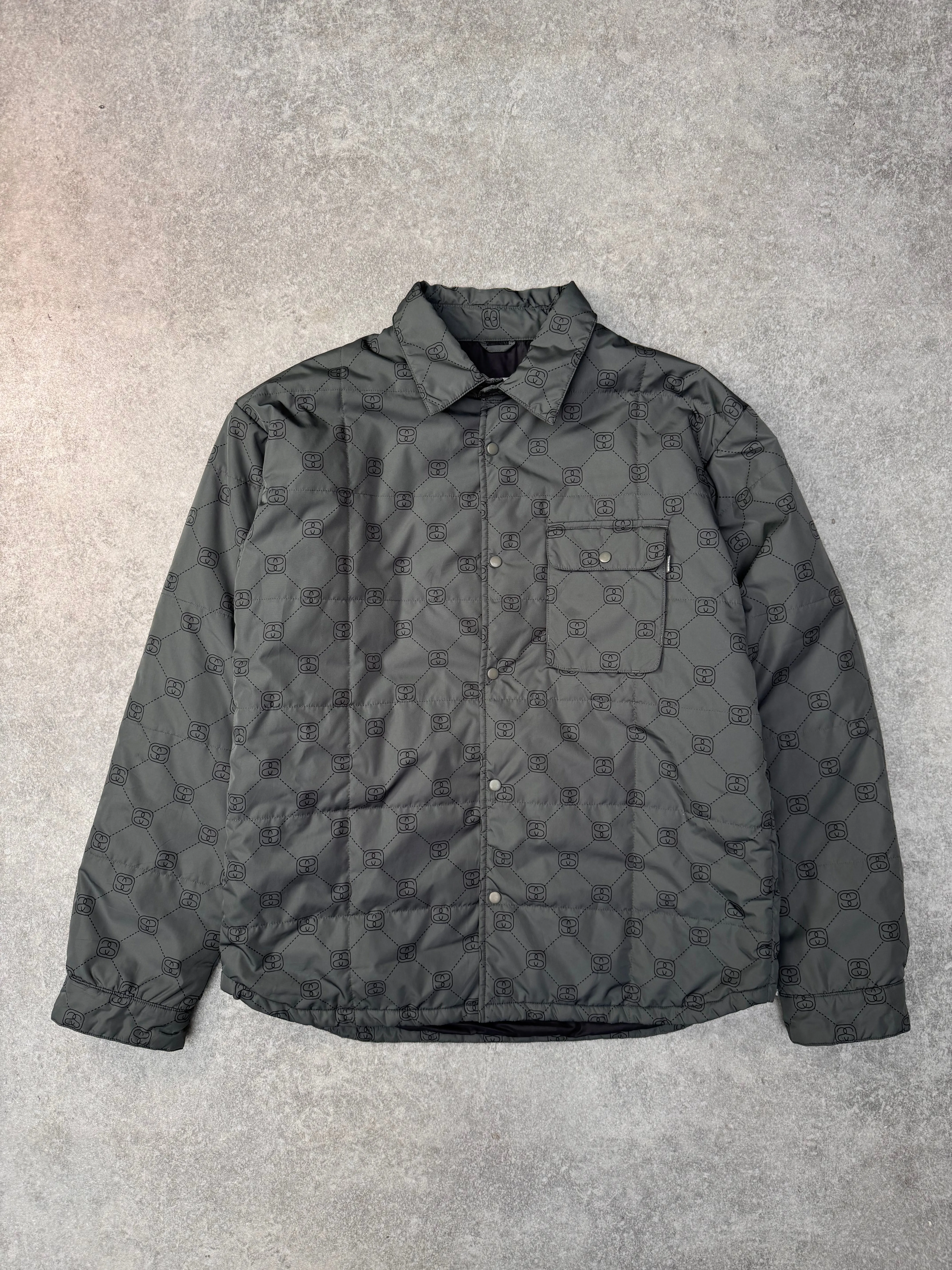Stussy Khaki Monogram Logo Padded Button Down Jacket