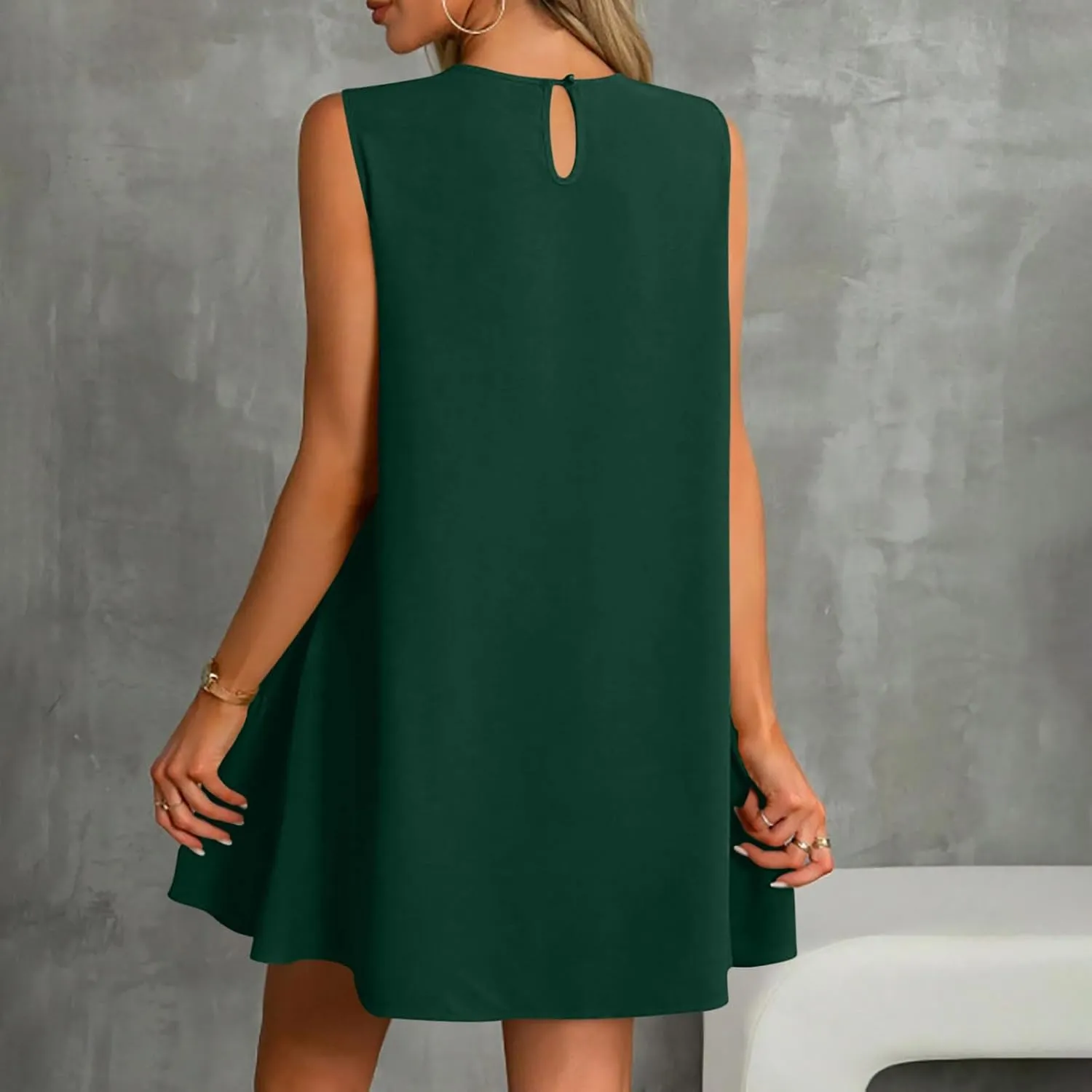 Summer Casual Sleeveless Tank Dresses for Women 2025 Crewneck Beach Vacation Sundresses A-Line Ruffle Hem Mini Dress