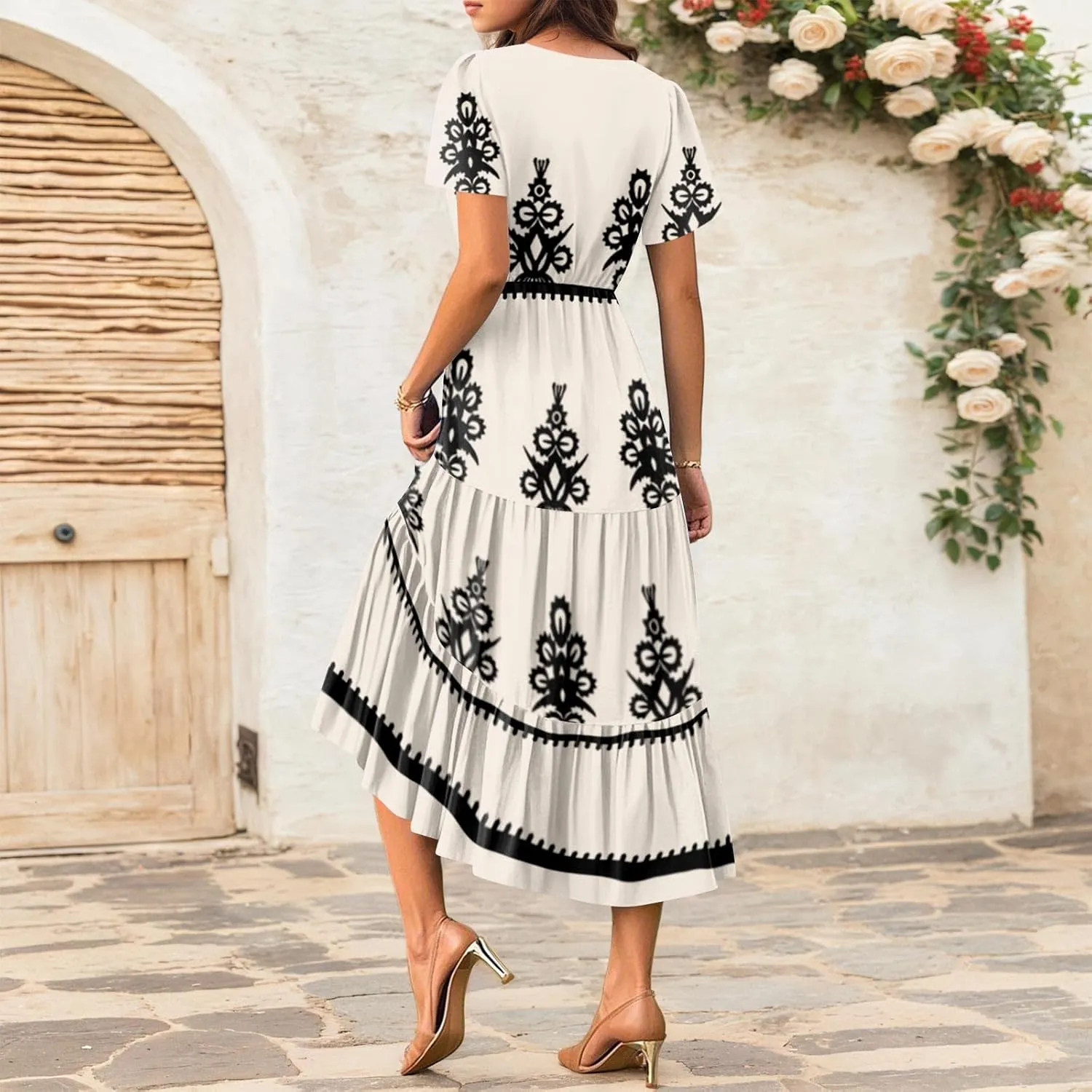Summer Dress for Women 2025 Floral Sundress Short Sleeve Flowy Beach Vacation Boho Maxi Dresses