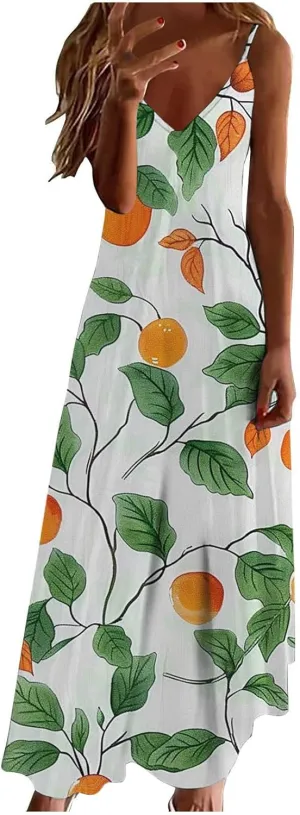 Summer Dresses for Women 2024 Casual, Sleeveless Casual V Neck Ruffle Dresses, Lightweight Floral Boho Dress