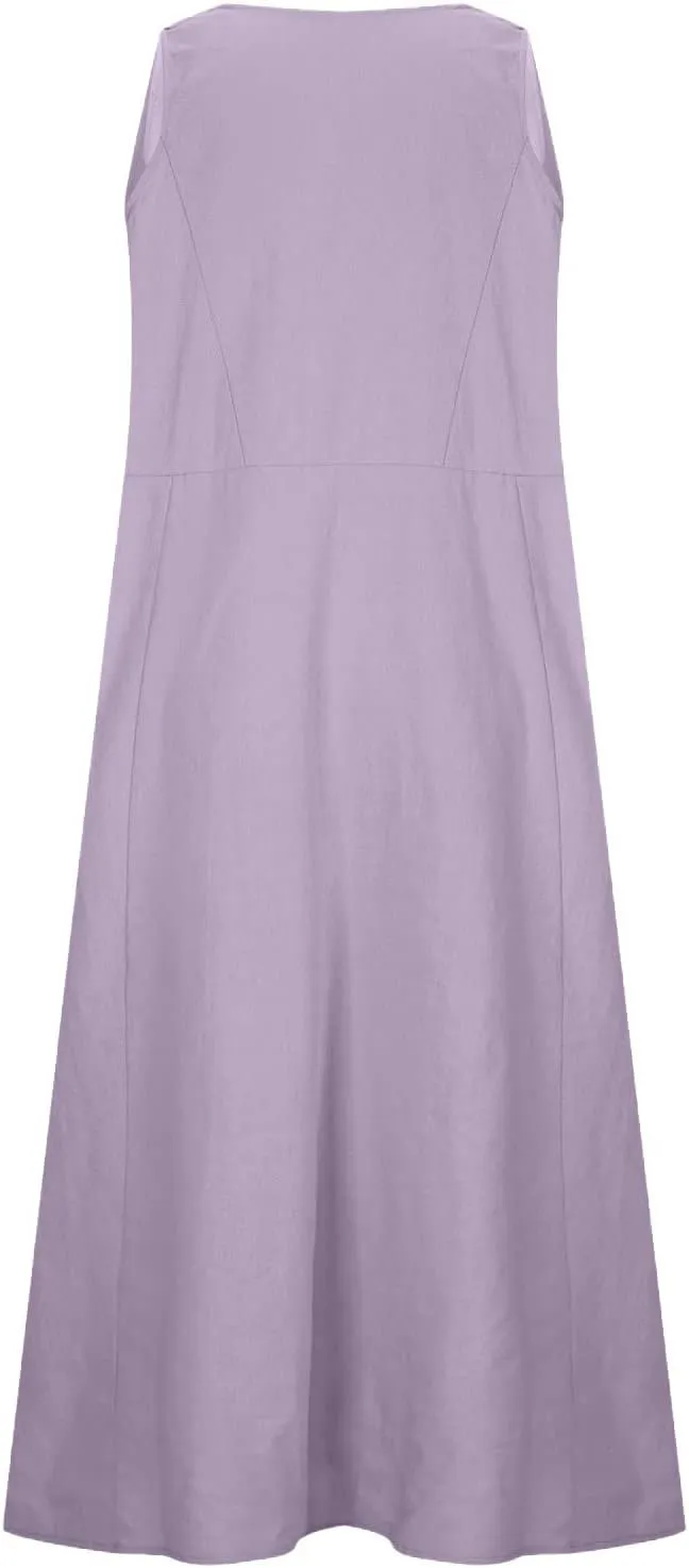 Summer Dresses for Women 2024 Casual Sleeveless Loose Sundress Trendy Boho Maxi Dresses Beach Dress with Pockets