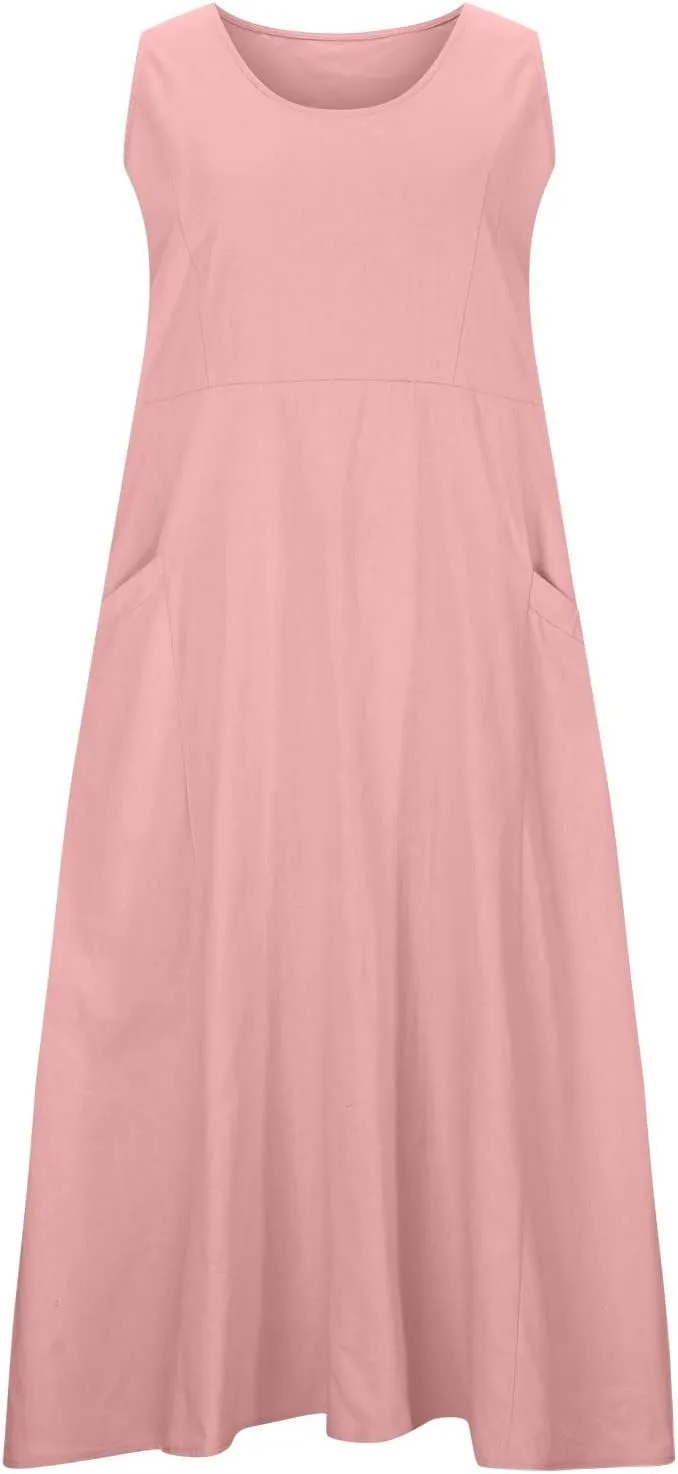 Summer Dresses for Women 2024 Casual Sleeveless Loose Sundress Trendy Boho Maxi Dresses Beach Dress with Pockets