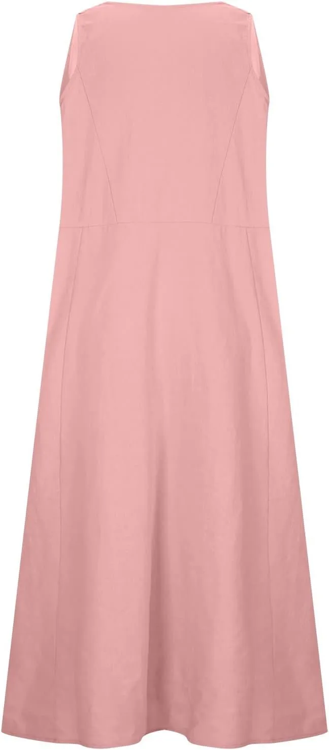 Summer Dresses for Women 2024 Casual Sleeveless Loose Sundress Trendy Boho Maxi Dresses Beach Dress with Pockets