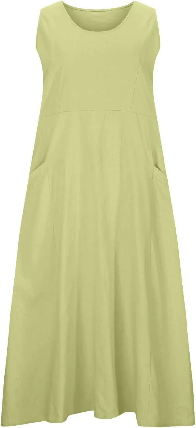 Summer Dresses for Women 2024 Casual Sleeveless Loose Sundress Trendy Boho Maxi Dresses Beach Dress with Pockets