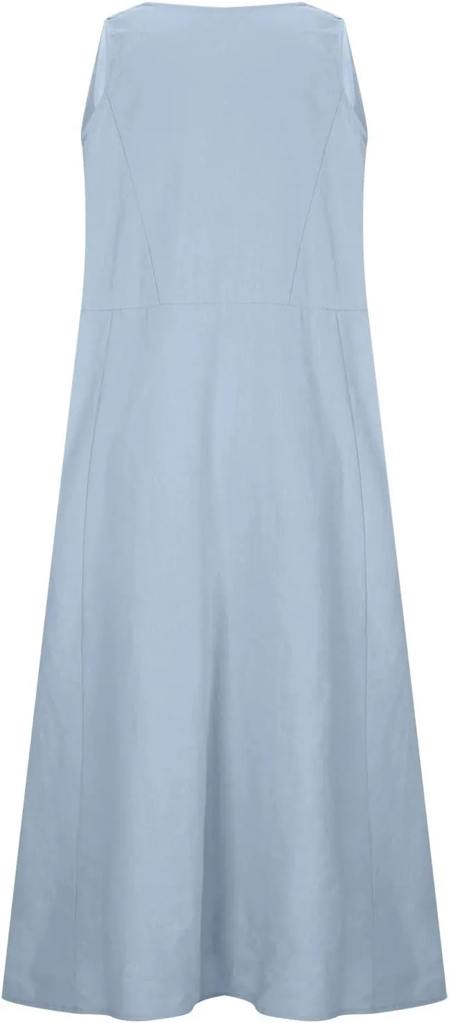 Summer Dresses for Women 2024 Casual Sleeveless Loose Sundress Trendy Boho Maxi Dresses Beach Dress with Pockets