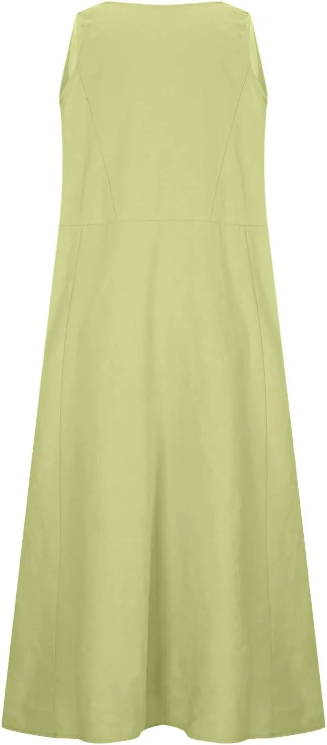 Summer Dresses for Women 2024 Casual Sleeveless Loose Sundress Trendy Boho Maxi Dresses Beach Dress with Pockets