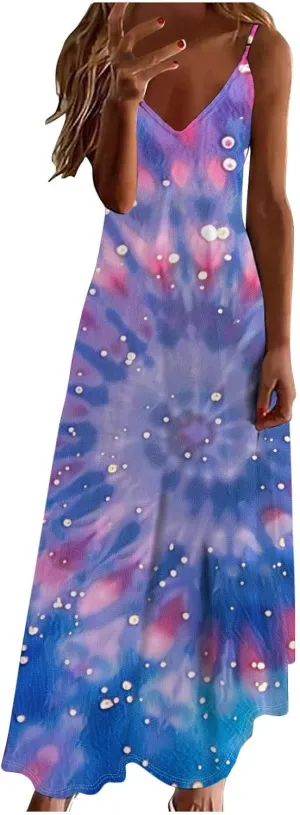 Summer Dresses for Women 2024 Trendy Sexy, Sleeveless Casual V Neck Ruffle Dresses, Lightweight Floral Boho Dress