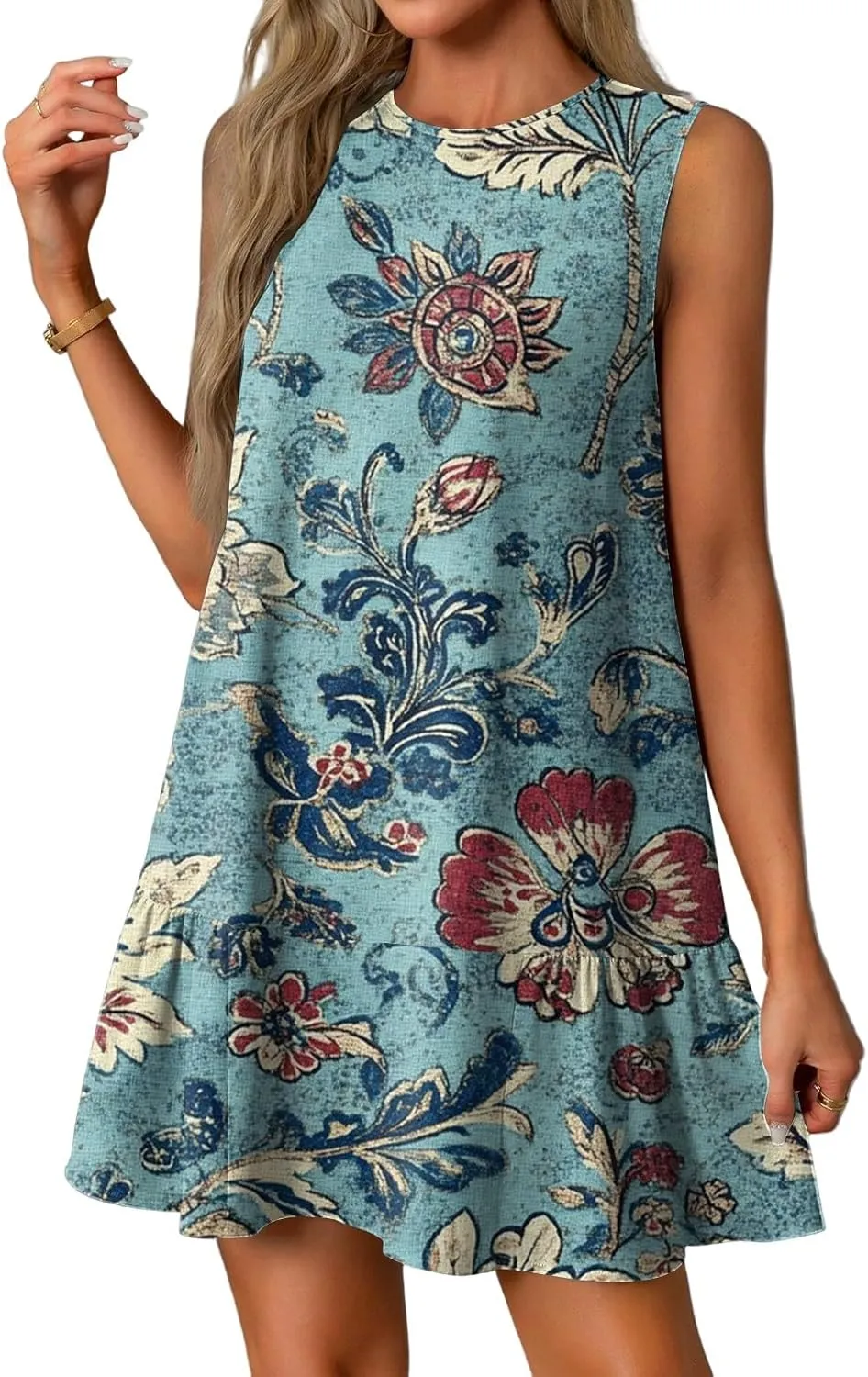 Summer Dresses for Women 2025 Vacation Tshirt Ruffle Hem Short Sundress with Pocket Beach Casual Loose Tank Dress