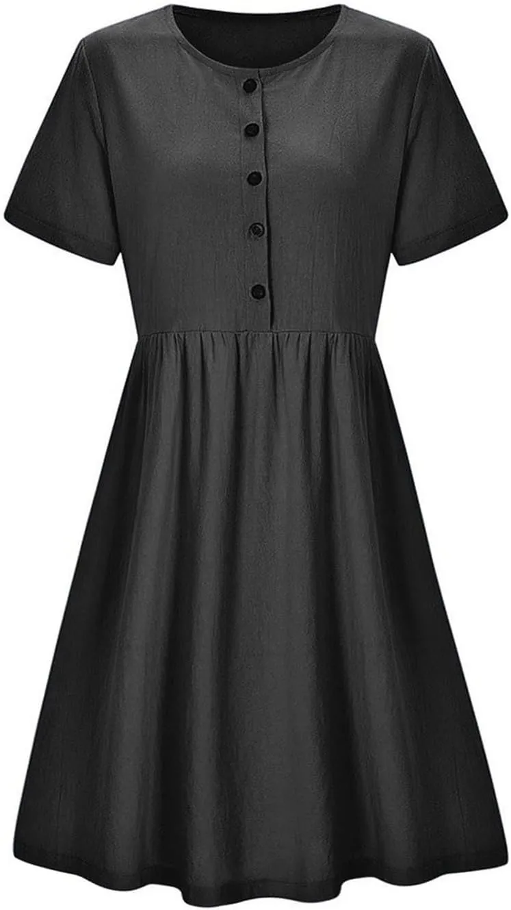 Summer Dresses for Women Casual Cotton Linen Dress Sundress Henley Flowy Vacation Beach Midi Dress