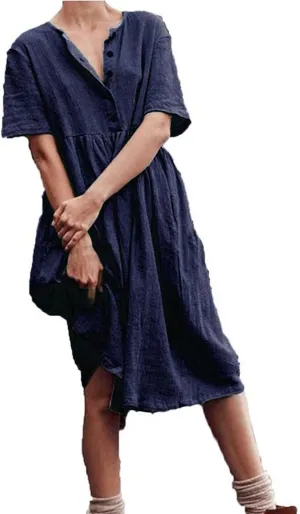 Summer Dresses for Women Casual Cotton Linen Dress Sundress Henley Flowy Vacation Beach Midi Dress