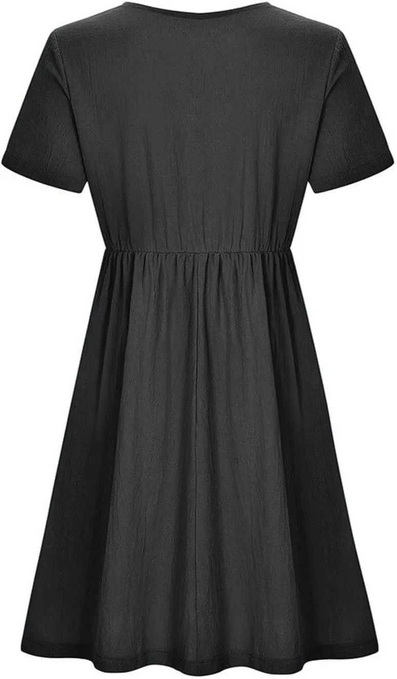 Summer Dresses for Women Casual Cotton Linen Dress Sundress Henley Flowy Vacation Beach Midi Dress