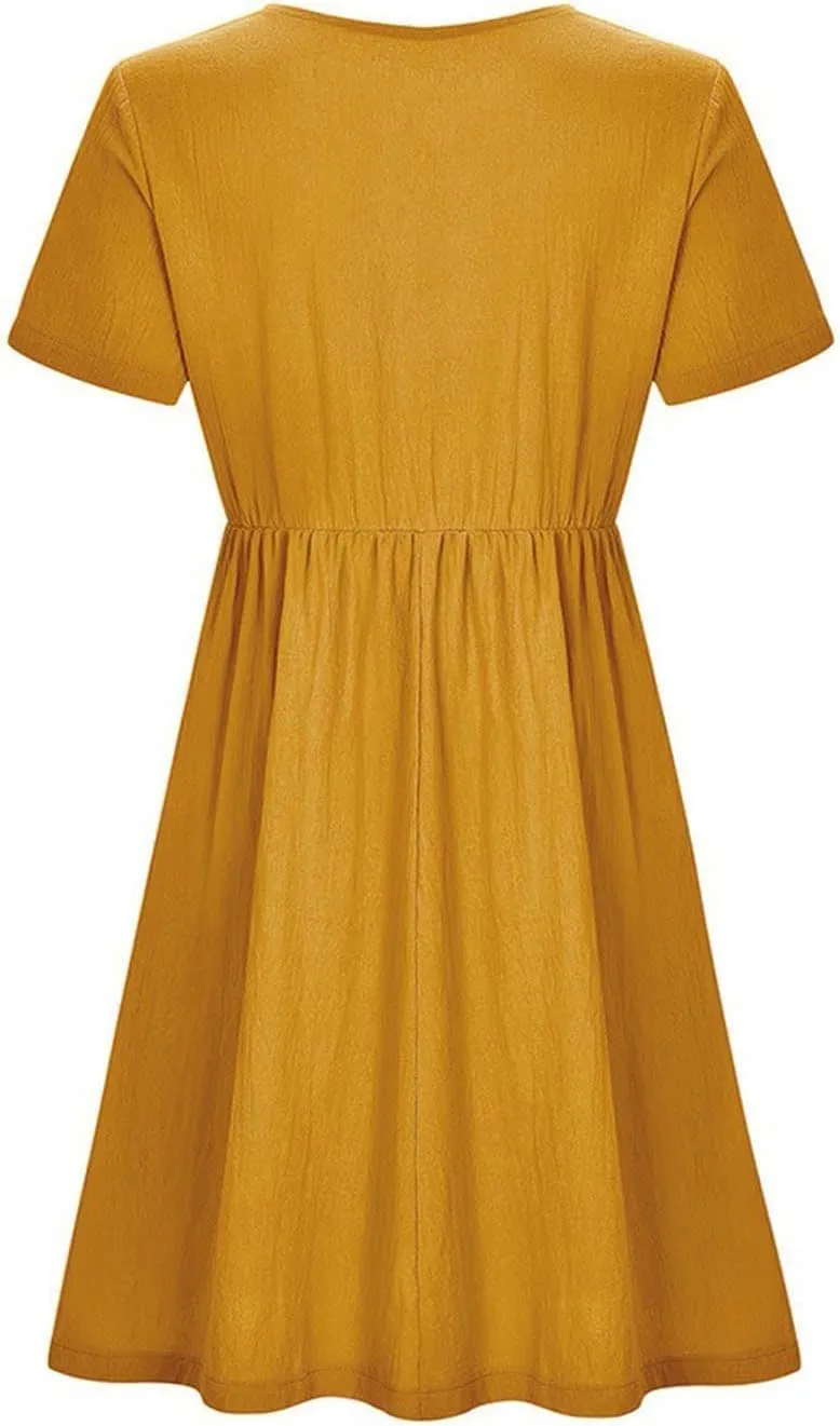 Summer Dresses for Women Casual Cotton Linen Dress Sundress Henley Flowy Vacation Beach Midi Dress