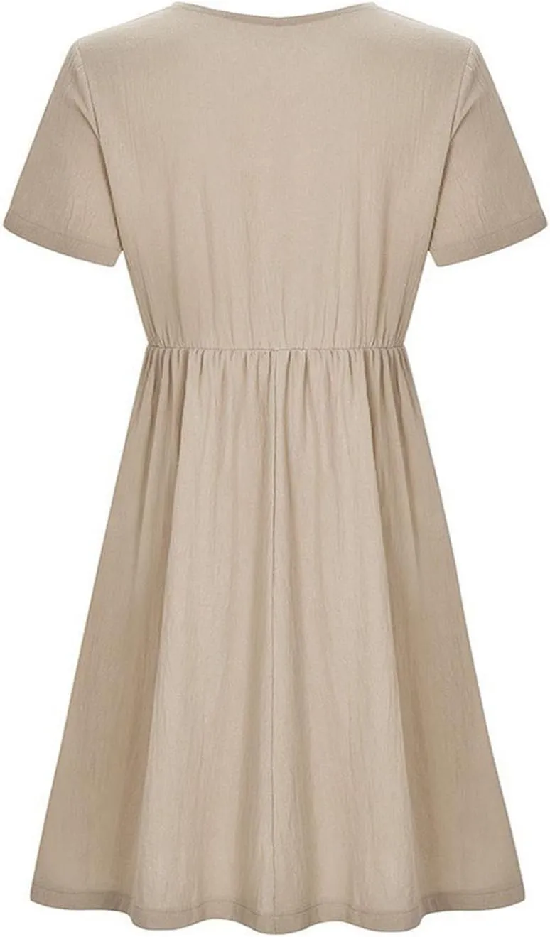 Summer Dresses for Women Casual Cotton Linen Dress Sundress Henley Flowy Vacation Beach Midi Dress