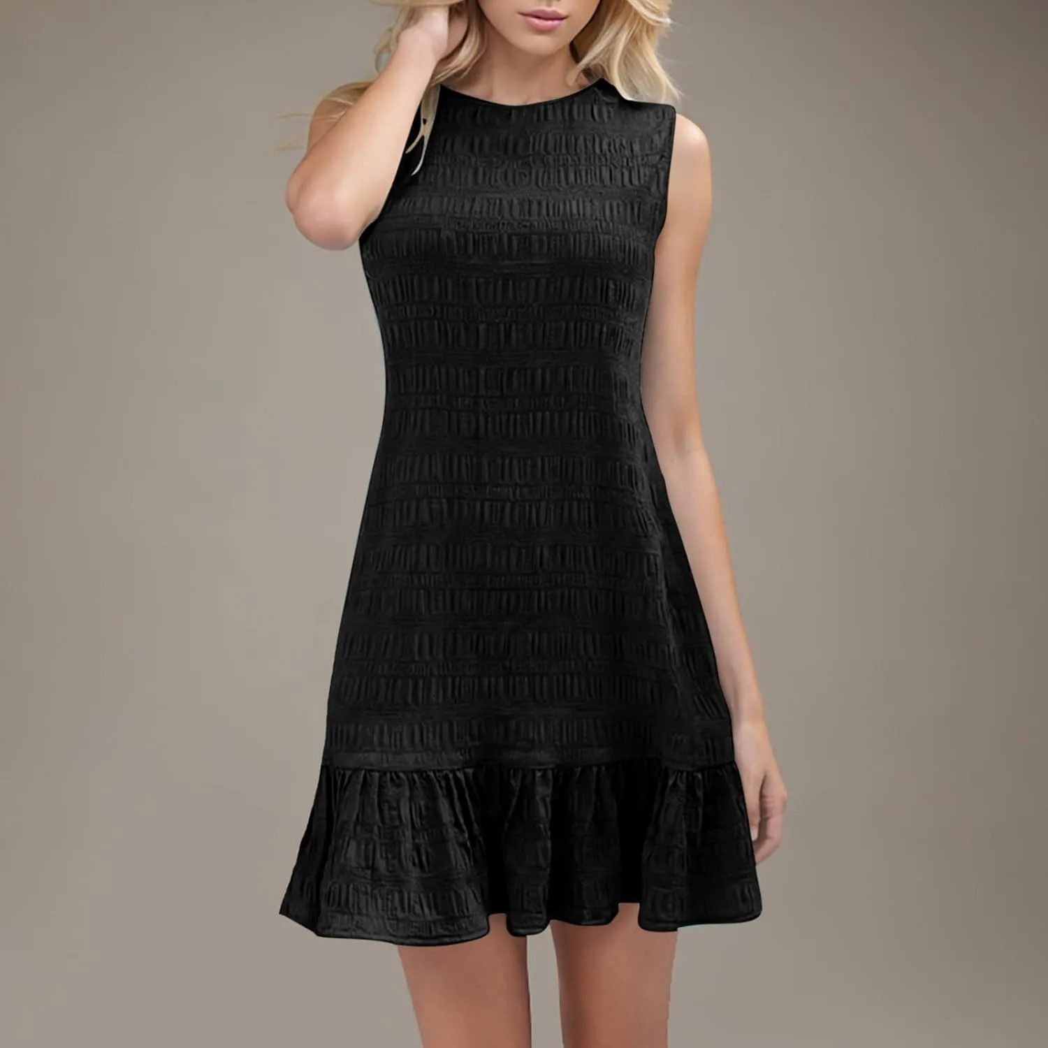 Summer Dresses for Women Casual Crewneck Sleeveless Lightweight Soft Sundresses Ruffle Mini Dresses Clothes