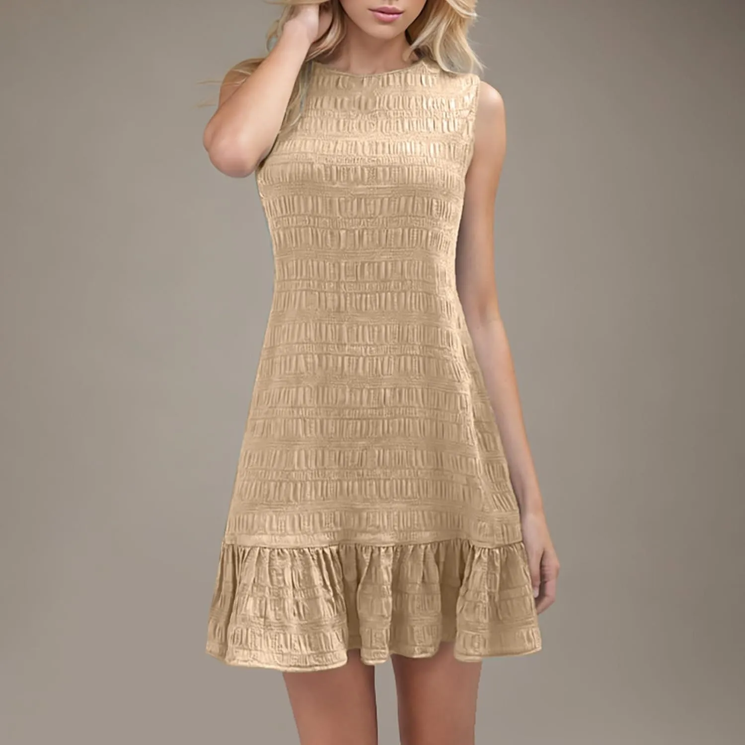 Summer Dresses for Women Casual Crewneck Sleeveless Lightweight Soft Sundresses Ruffle Mini Dresses Clothes