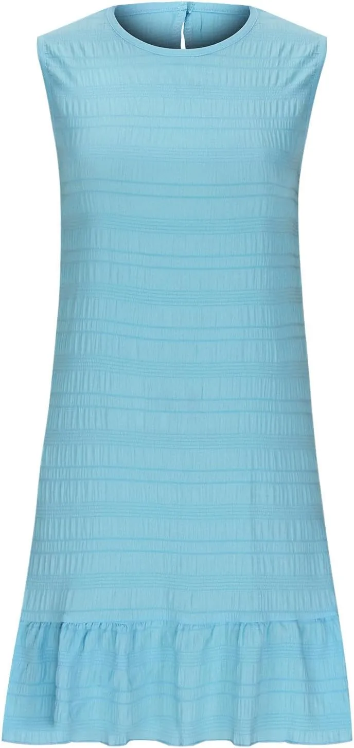 Summer Dresses for Women Casual Crewneck Sleeveless Lightweight Soft Sundresses Ruffle Mini Dresses Clothes
