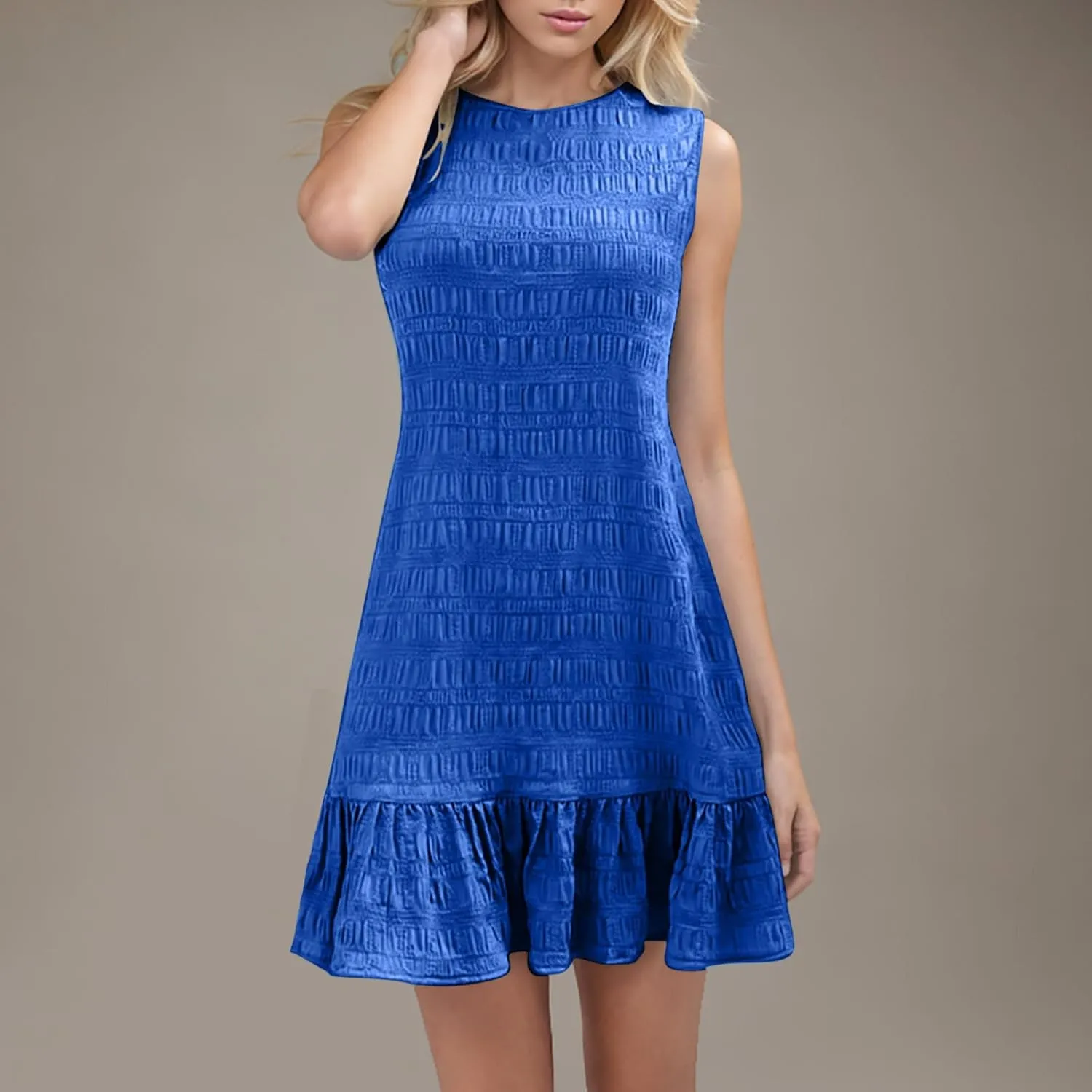 Summer Dresses for Women Casual Crewneck Sleeveless Lightweight Soft Sundresses Ruffle Mini Dresses Clothes