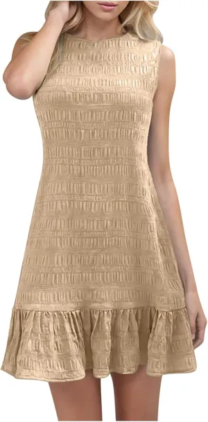 Summer Dresses for Women Casual Crewneck Sleeveless Lightweight Soft Sundresses Ruffle Mini Dresses Clothes