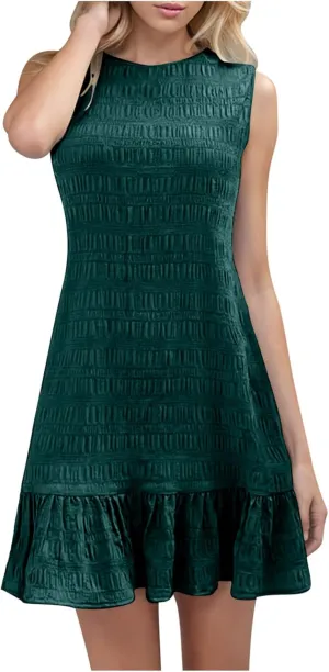 Summer Dresses for Women Casual Crewneck Sleeveless Lightweight Soft Sundresses Ruffle Mini Dresses Clothes