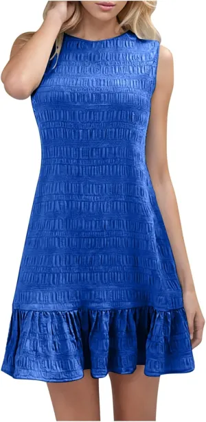 Summer Dresses for Women Casual Crewneck Sleeveless Lightweight Soft Sundresses Ruffle Mini Dresses Clothes
