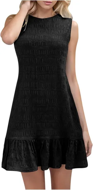 Summer Dresses for Women Casual Crewneck Sleeveless Lightweight Soft Sundresses Ruffle Mini Dresses Clothes