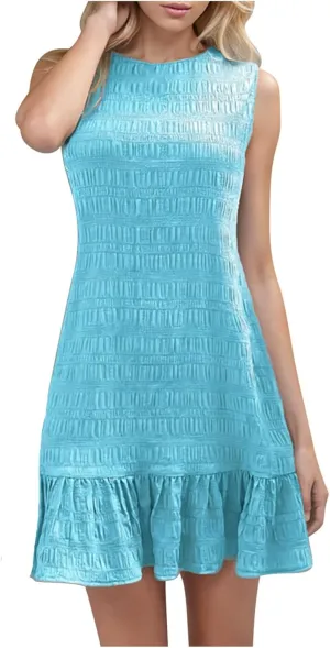 Summer Dresses for Women Casual Crewneck Sleeveless Lightweight Soft Sundresses Ruffle Mini Dresses Clothes